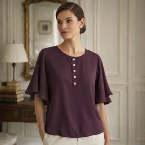 Zenana Ruffle-Sleeve Button-Front Tunic Size XL